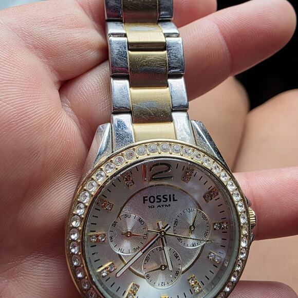 Fossil Women ES2521 Riley Silver Dial Multifunction Pave Bezel Quartz Watch 7" - Picture 6 of 14